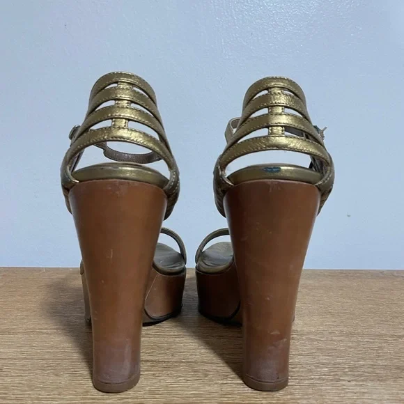 Y2K Vintage MARNI Gold CHUNKY Heels Size 5.5 - Picture 5 of 8